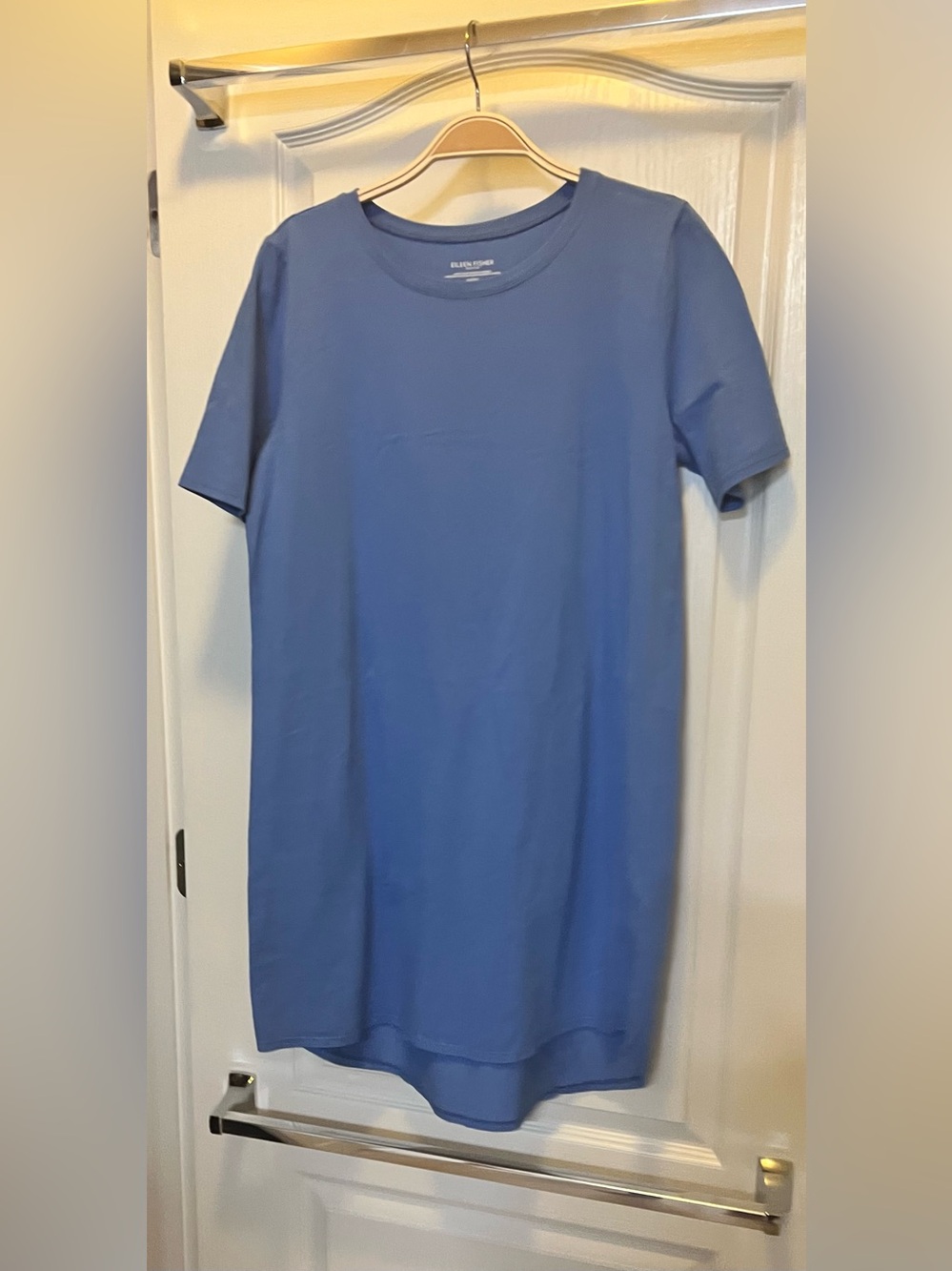 NWOT Eileen Fisher Petite Medium Blue Crew Neck T-Shirt Dress PM